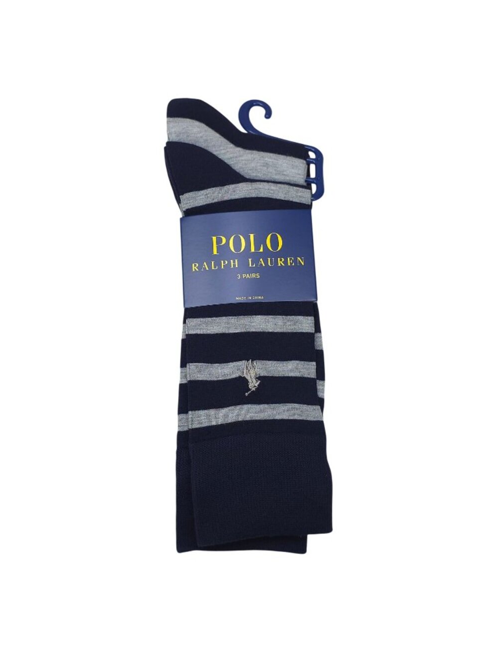 Polo Ralph Lauren Mens 3-Pack Dress Socks Navy & Gray Striped & Solid Size 10-13